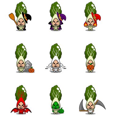 Vektör çizgi film karakteri Sebze Paketi Maskot Cadılar Bayramı Kostümleri Seti