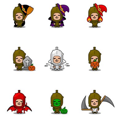 Vektör çizgi film karakteri Sebze Turşulu Maskot Kostümlü Cadılar Bayramı Paketi