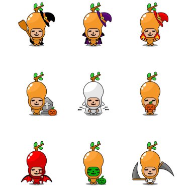 Vektör çizgi film karakteri tamarind Spice Maskot Cadılar Bayramı Paketi