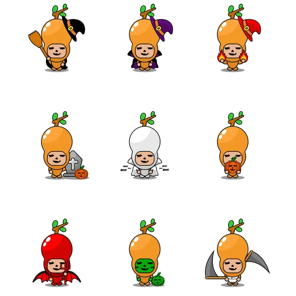 Vektör çizgi film karakteri tamarind Spice Maskot Cadılar Bayramı Paketi
