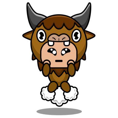 Vektör çizgi film karakteri şirin bizon hayvan maskotu osuruk roketi