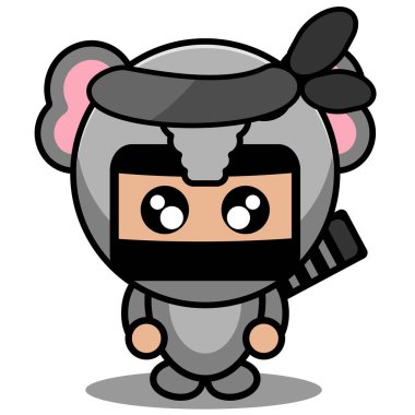 Ninja fil hayvan maskotu karakteri, vektör illüstrasyonu