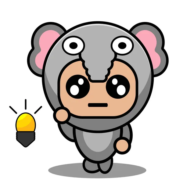 Vetor Personagem Desenho Animado Bonito Elefante Mascote Animal Traje Com — Vetor de Stock