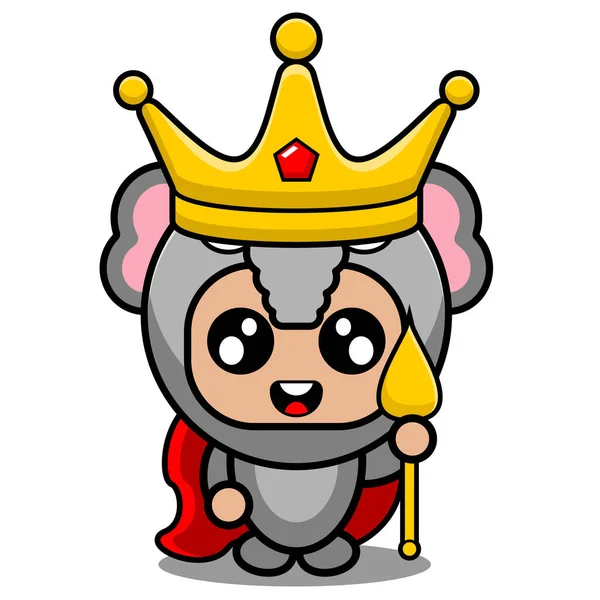 Vector Dibujos Animados Personaje Animal Mascota Traje Lindo Elefante Rey — Archivo Imágenes Vectoriales