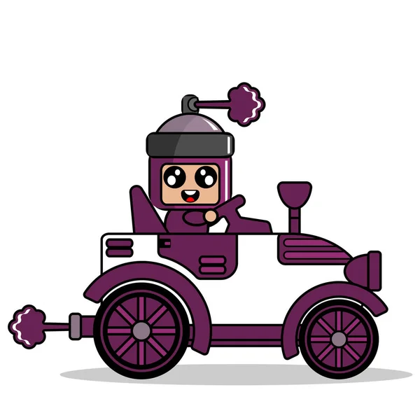 Vector Cartoon Character Cute Purple Pilox Spray Mascot Costume Driving — Stock Vector