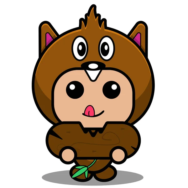 Vetor Personagem Desenho Animado Bonito Castor Mascote Animal Traje Comer — Vetor de Stock