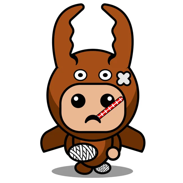 病媒卡通人物可爱吉祥物服装战斗甲虫带病动物 — 图库矢量图片