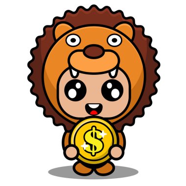 Sevimli aslan maskotu kostümlü karakter vektör çiziminde bozukluklar var.