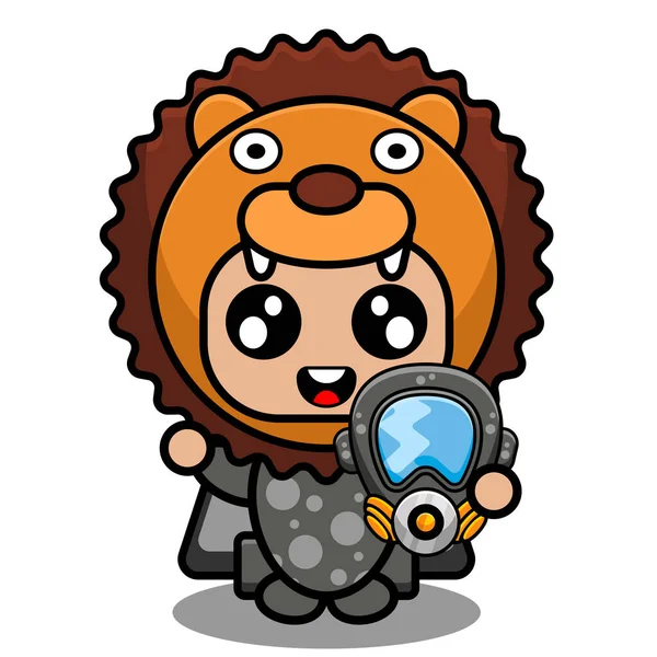 Ilustração Vetorial Bonitinho Leão Animal Cartoon Personagem Mascote Traje Máscara — Vetor de Stock