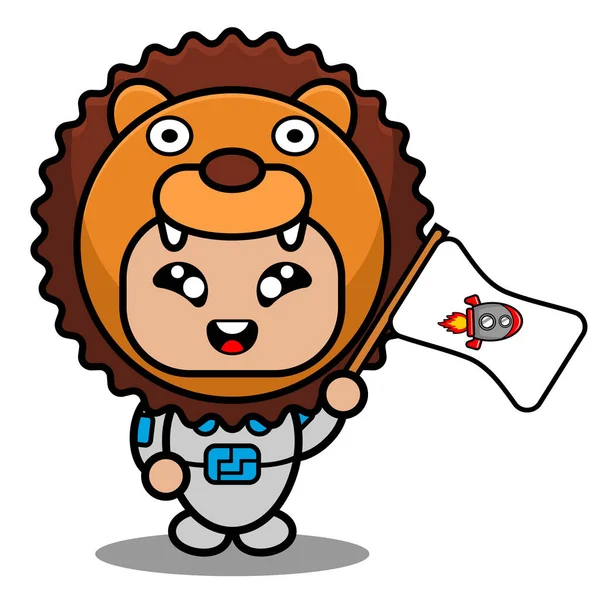 Ilustração Vetorial Personagem Desenho Animado Mascote Animal Traje Bonito Leão — Vetor de Stock