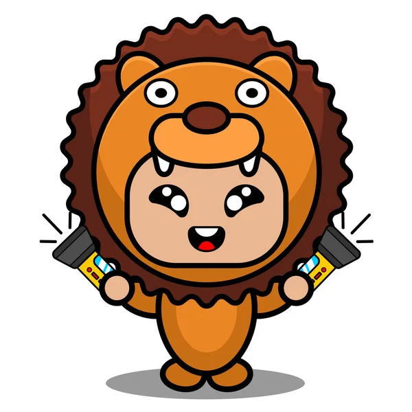 Bonito Leão Animal Mascote Traje Personagem Desenho Animado Vetor Ilustração — Vetor de Stock