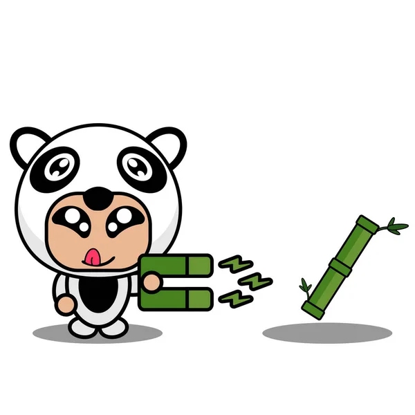 Vektor Illustration Tecknad Karaktär Maskot Kostym Djur Söt Panda Bambu — Stock vektor