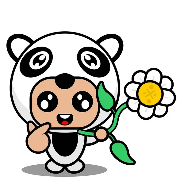 可愛い動物のマスコットキャラクターのイラストが花を持っている — ストックベクタ