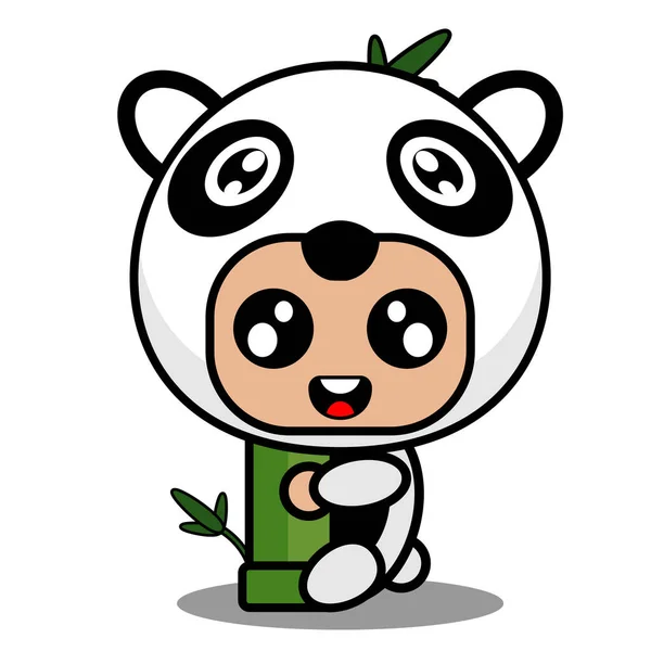卡通人物的矢量插图可爱熊猫动物吉祥物服装爬竹子 — 图库矢量图片