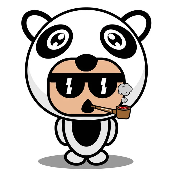 Tecknad Karaktär Vektor Illustration Söt Panda Djur Maskot Kostym Rökning — Stock vektor