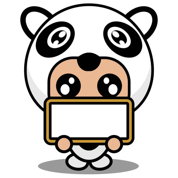 白いボードを持つかわいいパンダ動物のマスコットの衣装キャラクターの漫画のベクトルイラスト — ストックベクタ