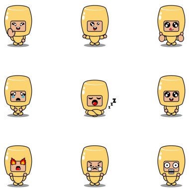 Bir dizi çizgi film karakteri ve tteokbokki yemekleri.