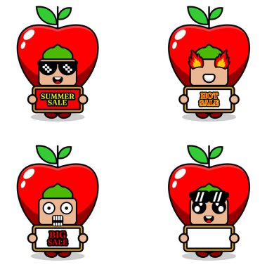 cute cartoon character vector apple fruit mascot costume set summer sale bundle collection