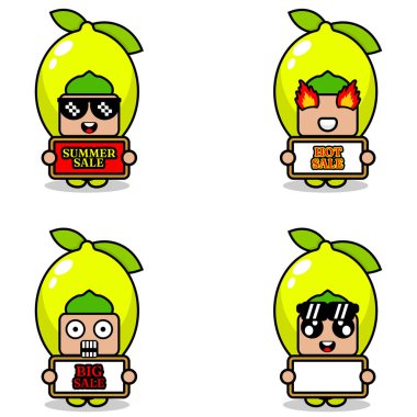 cute cartoon character vector lemon fruit mascot costume set summer sale bundle collection