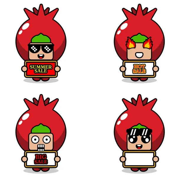 Cute Cartoon Character Vector Pomegranate Fruit Mascot Costume Set Summer — Stock vektor