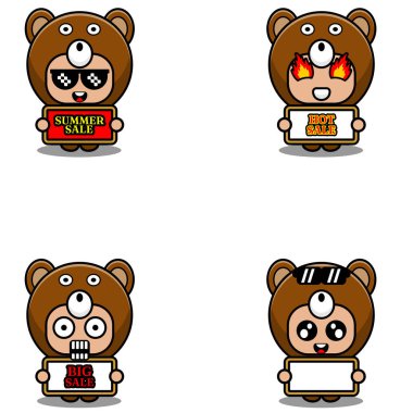 vector cute cartoon character bear animal mascot costume set summer sale bundle collection