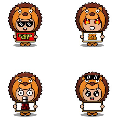 vector cute cartoon character lion animal mascot costume set summer sale bundle collection
