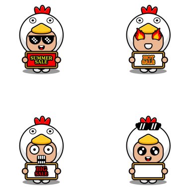 vector cute cartoon character chicken animal mascot costume set summer sale bundle collection