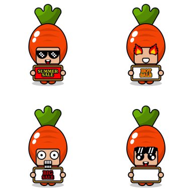 cute cartoon character vector carrot vegetable mascot costume set summer sale bundle collection 