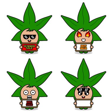 cute cartoon character vector cannabis leaf mascot costume set summer sale bundle collection
