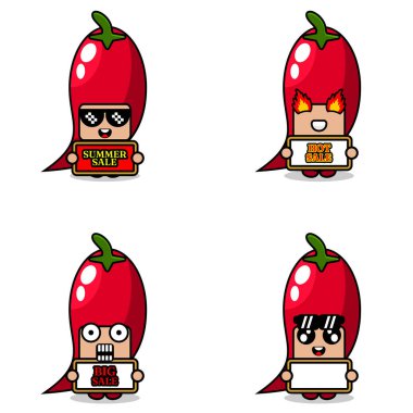 cute cartoon character vector red chili vegetable mascot costume set summer sale bundle collection