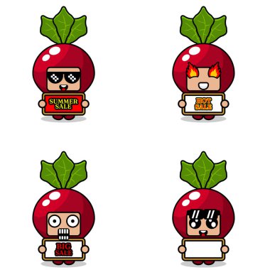 cute cartoon character vector radish vegetable mascot costume set summer sale bundle collection