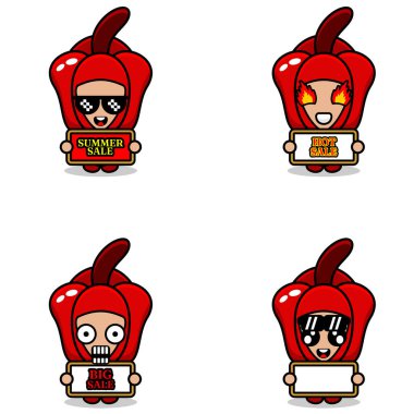 cute cartoon character vector red pepper mascot costume set summer sale bundle collection