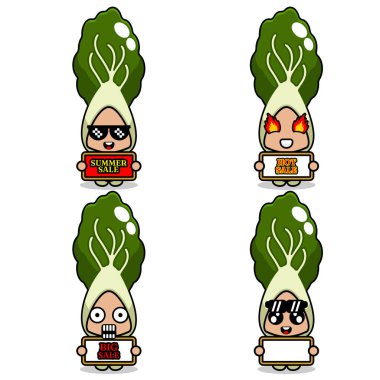 cute cartoon character vector bok choy vegetable mascot costume set summer sale bundle collection