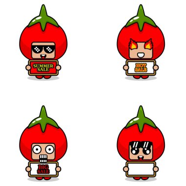 cute cartoon character vector tomato vegetable mascot costume set summer sale bundle collection