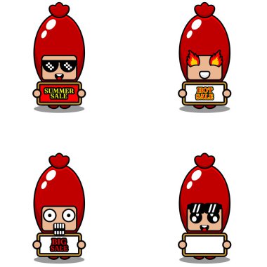 vector cute cartoon character mascot costume sausage food set summer sale bundle collection