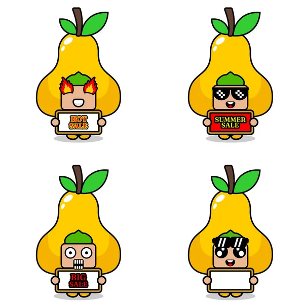 cute cartoon character vector pear fruit mascot costume set summer sale bundle collection
