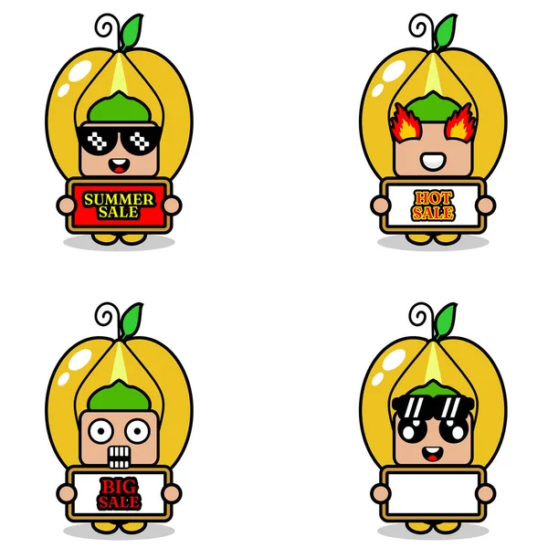 Cute Cartoon Character Vector Star Fruit Mascot Costume Set Summer — Stockvector