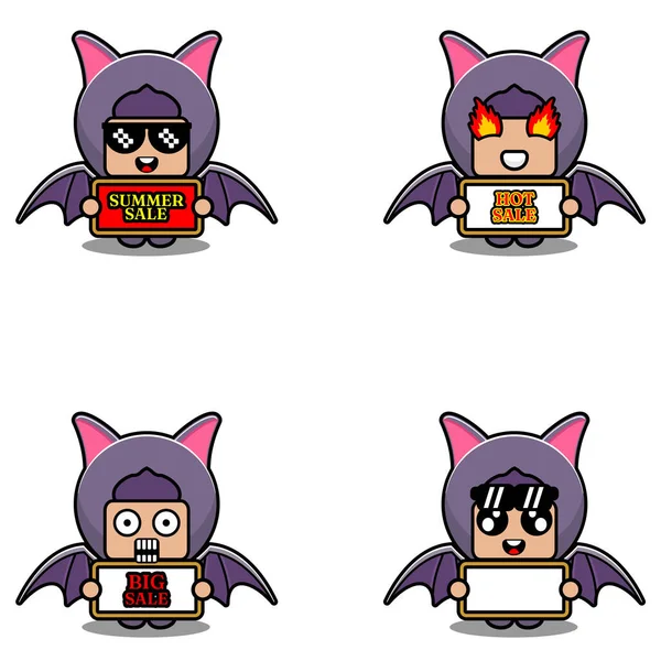 Vector Cute Cartoon Character Bat Animal Mascot Costume Set Summer — 图库矢量图片