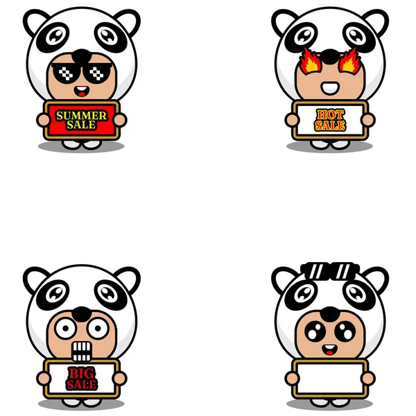 Vector Cute Cartoon Character Panda Animal Mascot Costume Set Summer — Vector de stock