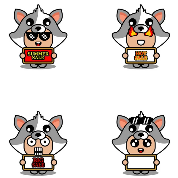 Vector Cute Cartoon Character Cat Animal Mascot Costume Set Summer — 图库矢量图片