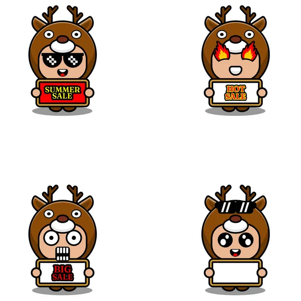 vector cute cartoon character deer animal mascot costume set summer sale bundle collection