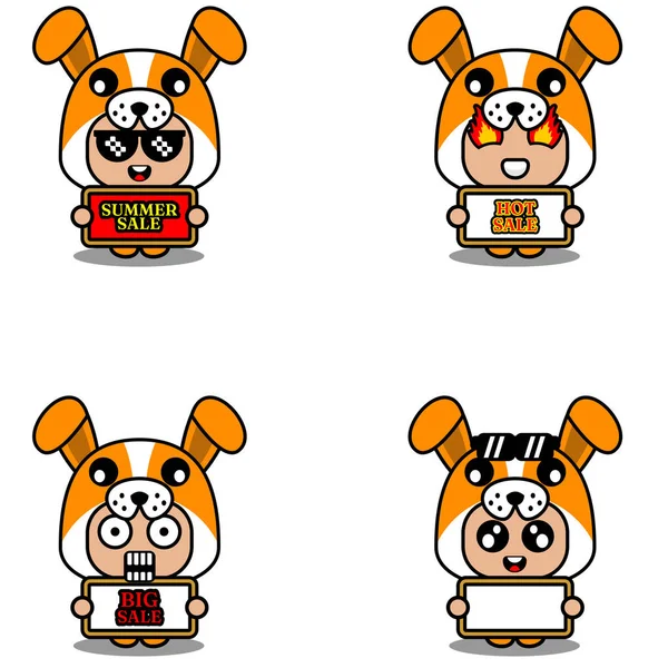 Vector Cute Cartoon Character Dog Animal Mascot Costume Set Summer — Stock Vector