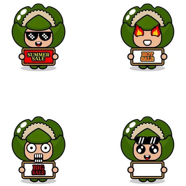 Cute Cartoon Character Vector Cauliflower Vegetable Mascot Costume Set Summer — 图库矢量图片