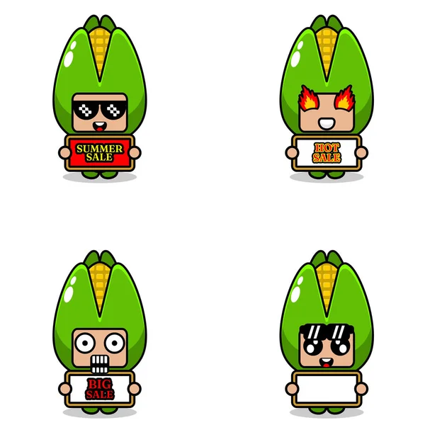 Cute Cartoon Character Vector Corn Vegetable Mascot Costume Set Summer — 图库矢量图片