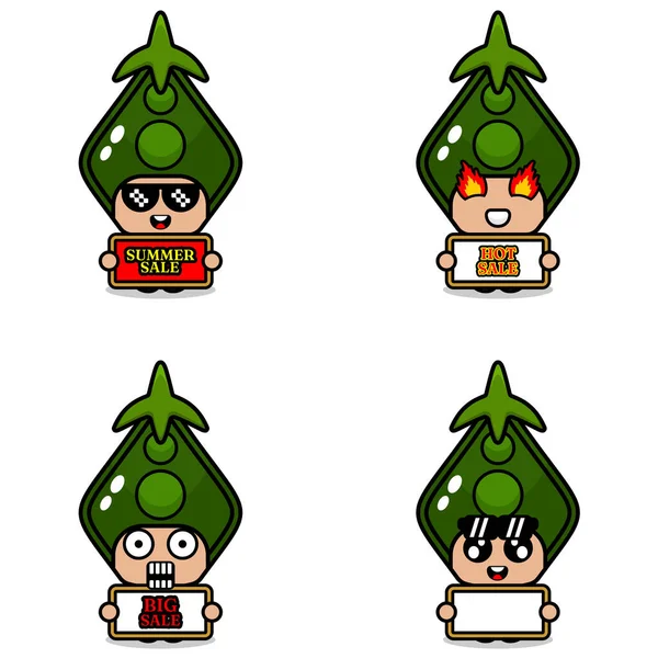 Cute Cartoon Character Vector Peas Vegetable Mascot Costume Set Summer — 图库矢量图片