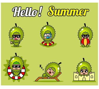 vector cute cartoon character durian fruit mascot costume set collection hello summer bundle