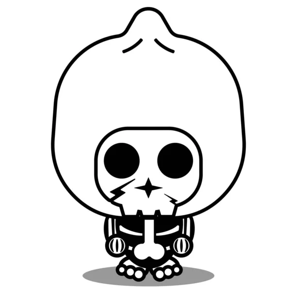 Personnage Dessin Animé Vectoriel Costume Mascotte Crâne Humain Mignon Dim — Image vectorielle
