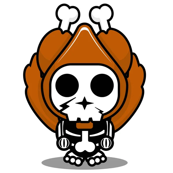 Personaggio Dei Cartoni Animati Vettore Simpatico Pollo Grigliato Cranio Mascotte — Vettoriale Stock