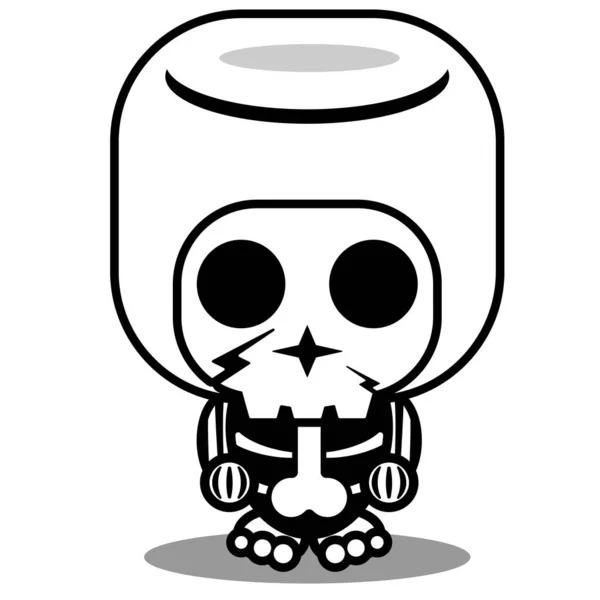 Vetor Personagem Desenho Animado Mascote Traje Humano Crânio Bonito Marshmallow —  Vetores de Stock