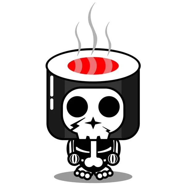 Vetor Personagem Desenho Animado Mascote Traje Humano Crânio Bonito Sushi —  Vetores de Stock